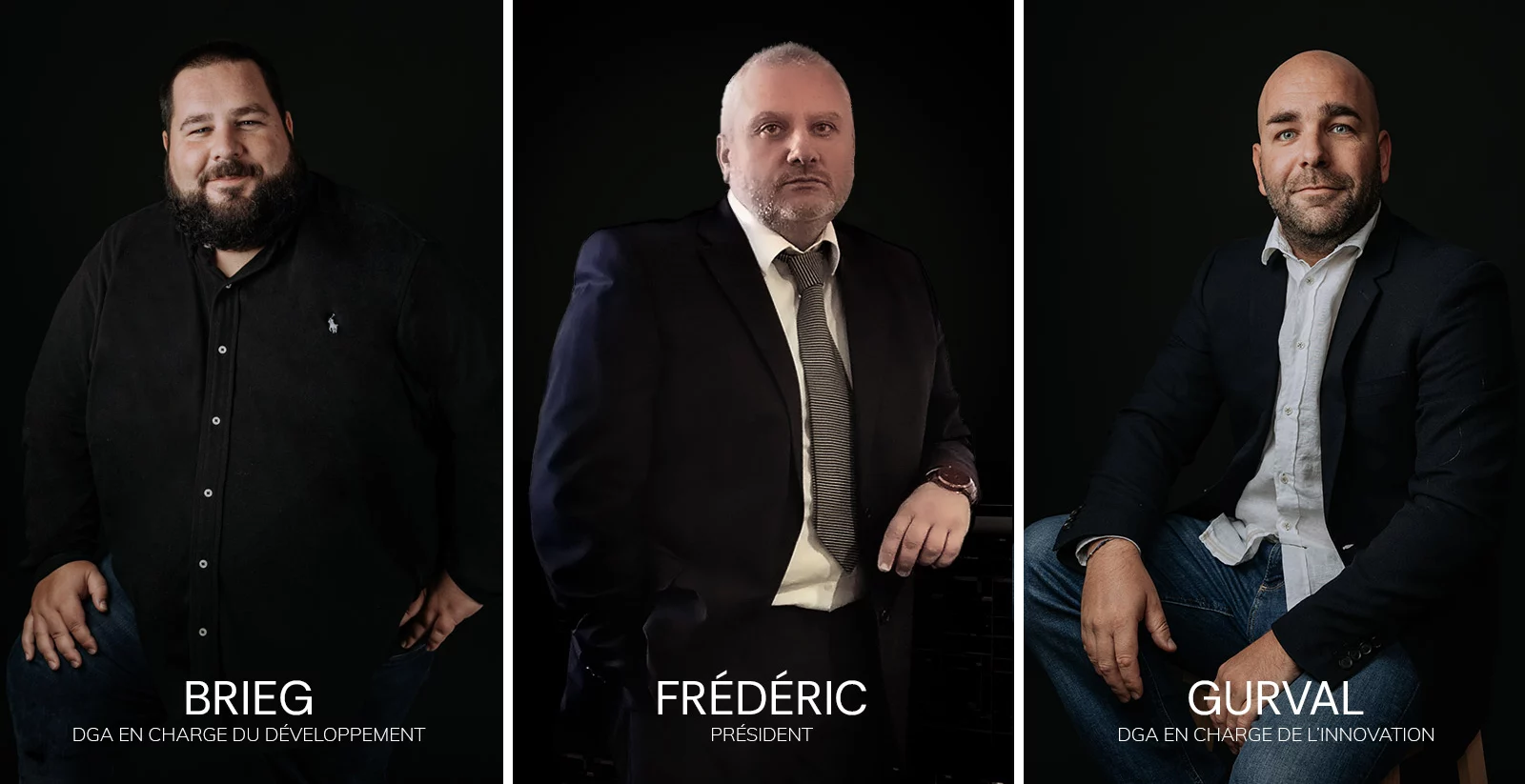 La direction de Stratis : Brieg, Directeur Général Associé en charge du développement ; Frédéric, Président ; Gurval, Directeur Général Associé en charge de l'innovation.